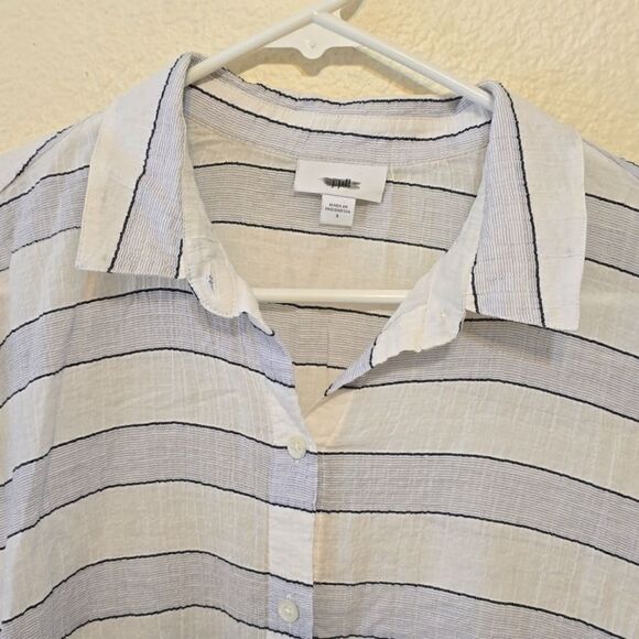 J.Jill striped crinkle textured cotton striped relaxed button down shirt size S - Picture 2 of 8